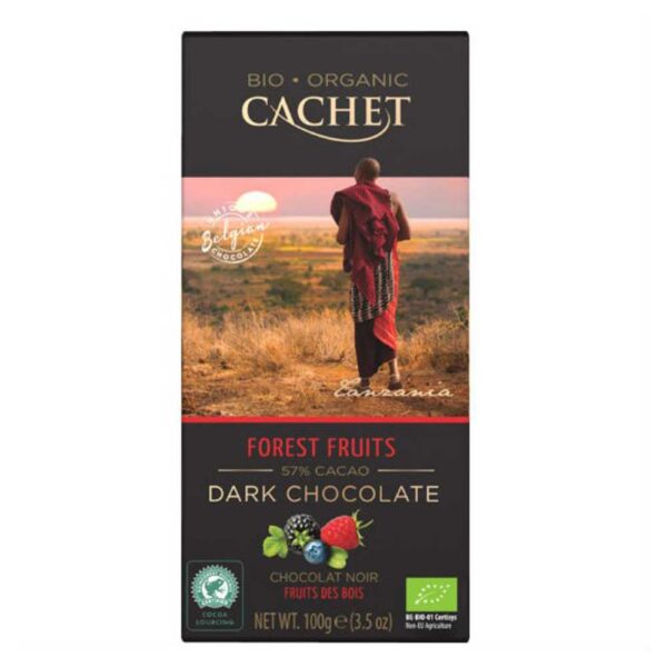 Μαύρη-σοκολάτα-57%-κακάο-φρούτα-δάσους-100gr-Cachet-Bio-Orange-Bio