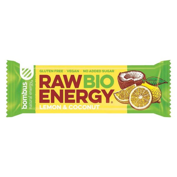 Μπάρα ενέργειας raw λεμόνι & καρύδα χωρίς γλουτένη, 50gr, bombus, orange bio