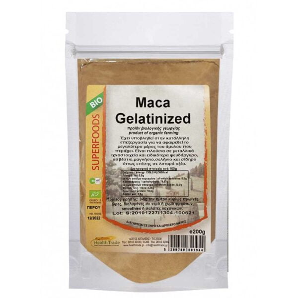 maca ζελατοποιημένη, health trade, 200 gr, orange bio