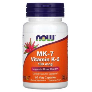 mk 7 vitamin k 2 100 mcg, now foods, 60 φυτικές κάψουλες, orange bio