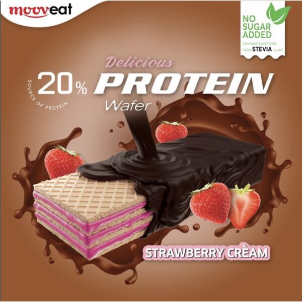 Γκοφρέτα πρωτεΐνης με κρέμα φράουλας χωρίς ζάχαρη, mooveat, 46gr, orange bio