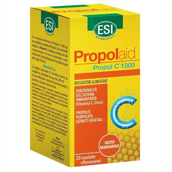 propolaid propol c 1000, esi, 20 αναβράζοντα δισκία με γεύση μανταρίνι, orange bio
