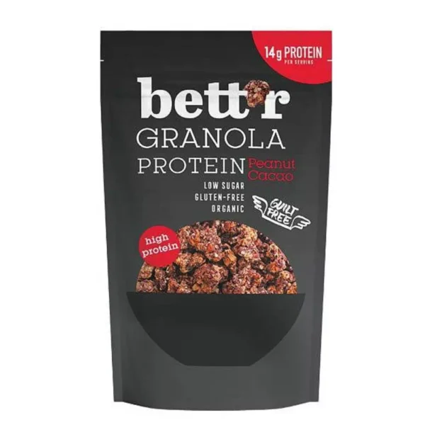 granola πρωτεΐνης με γεύση φυστίκι κακάο χωρίς γλουτένη, bett'r, 300gr, orange bio