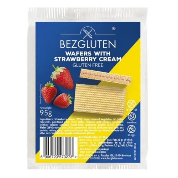 Γκοφρέτες γεμιστές με κρέμα φράουλα χωρίς γλουτένη, bezgluten, 95gr, orange bio