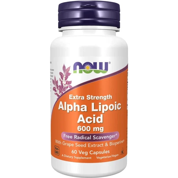 alpha lipoic acid 600mg, now foods, 60 φυτικές κάψουλες, orange bio