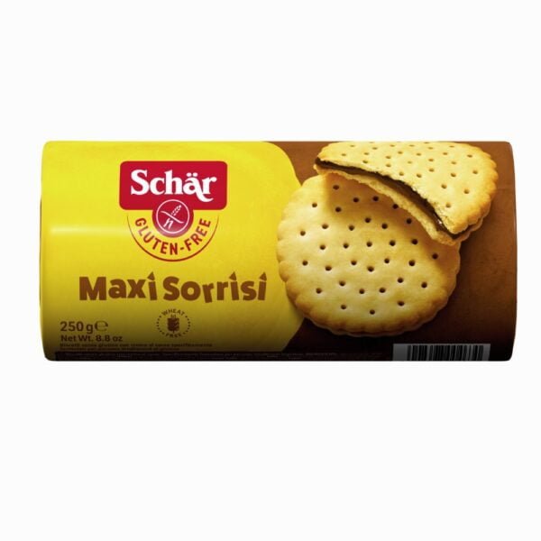Μπισκότα με γέμιση κακάο maxi sorrisi, Χωρίς γλουτένη και σιτάρι, shar, 250gr, orange bio